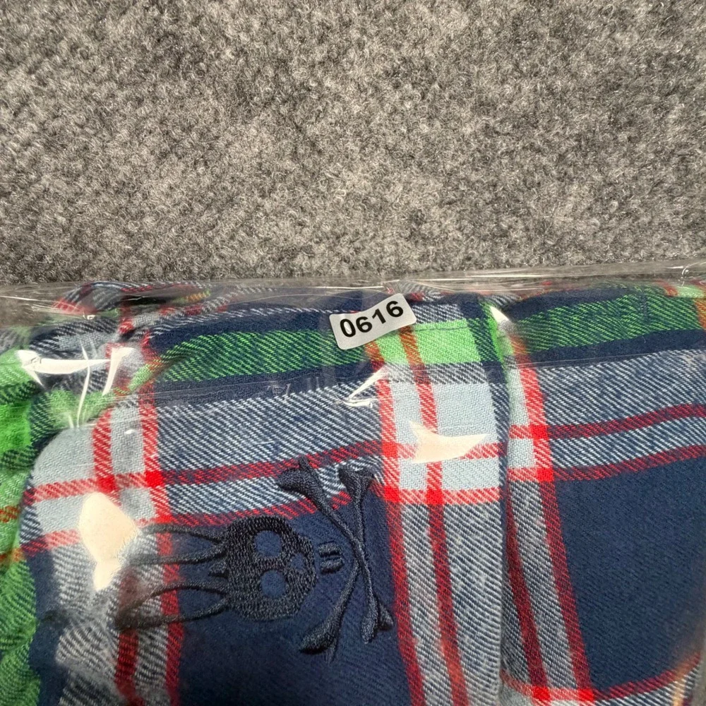 Psycho Bunny Mens Large Plaid Pajama Pants Navy Blue Green Cotton Rayon 0616